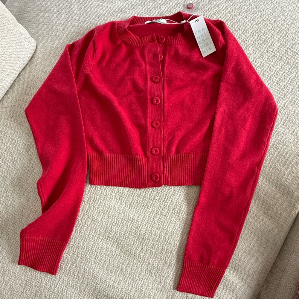 NWT Frankies Bikinis Red Cropped Cardigan - Medium